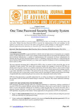 One Time Password Security Security System Devendra Kumar (M