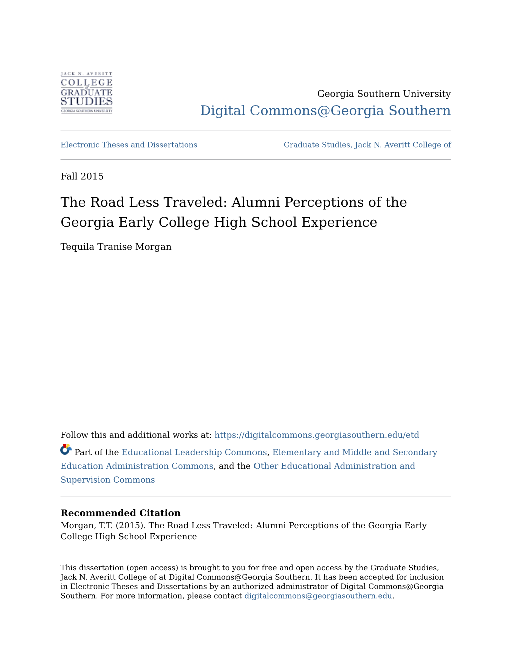 Alumni Perceptions of the Georgia Early College High School Experience