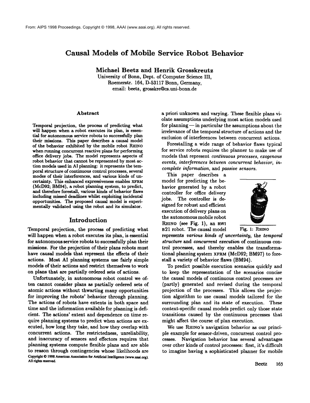 Causal Models of Mobile Service Robot Behavior