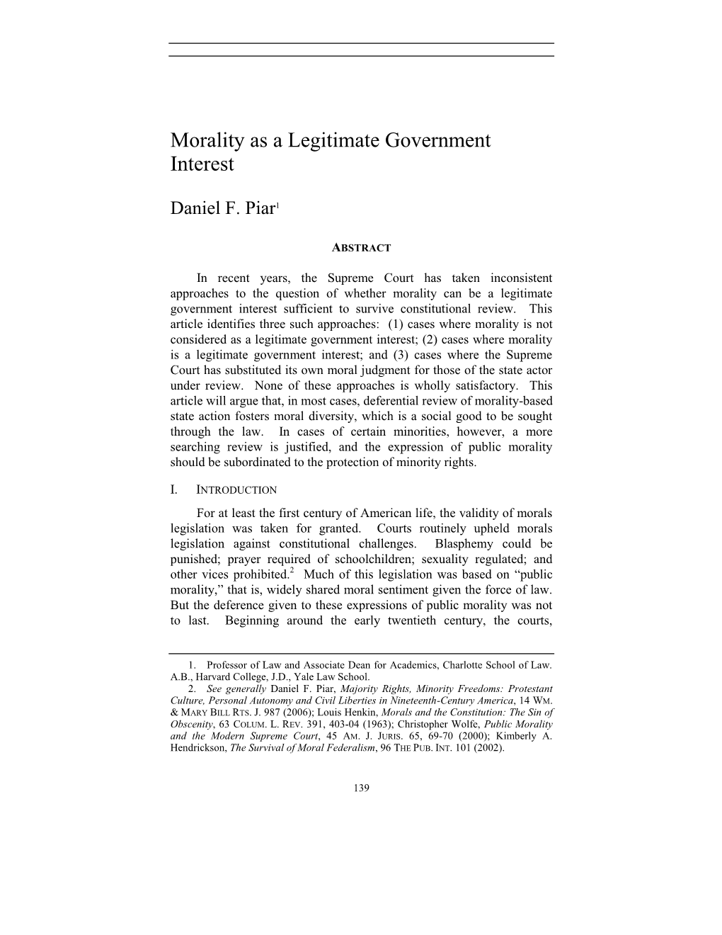Morality As a Legitimate Government Interest