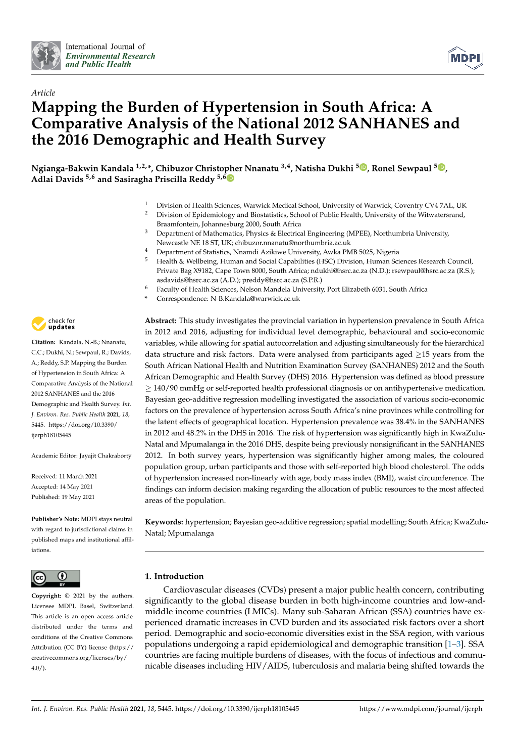 Mapping the Burden of Hypertension in South Africa: a Comparative Analysis of the National 2012 SANHANES and the 2016 Demographic and Health Survey