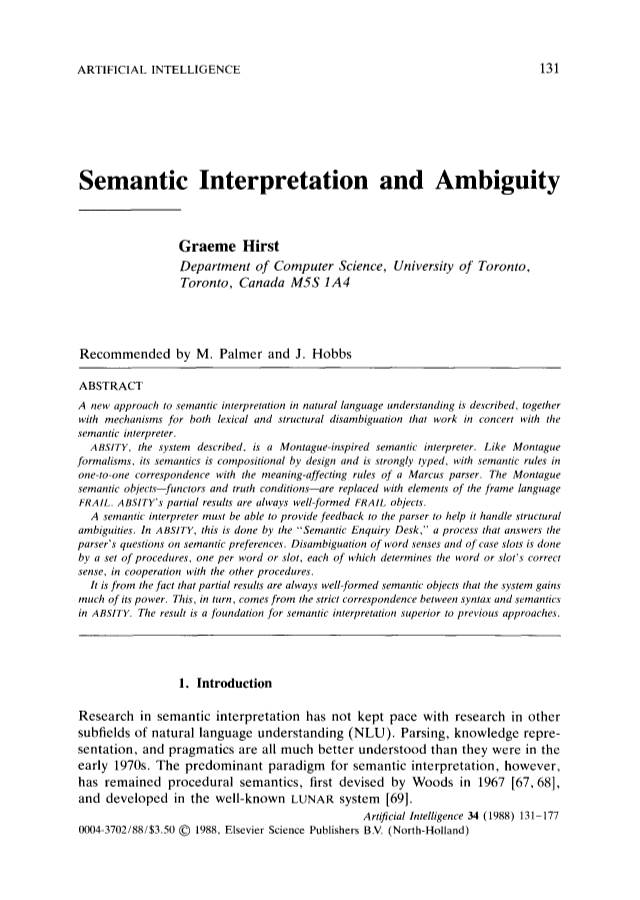 Semantic Interpretation and Ambiguity