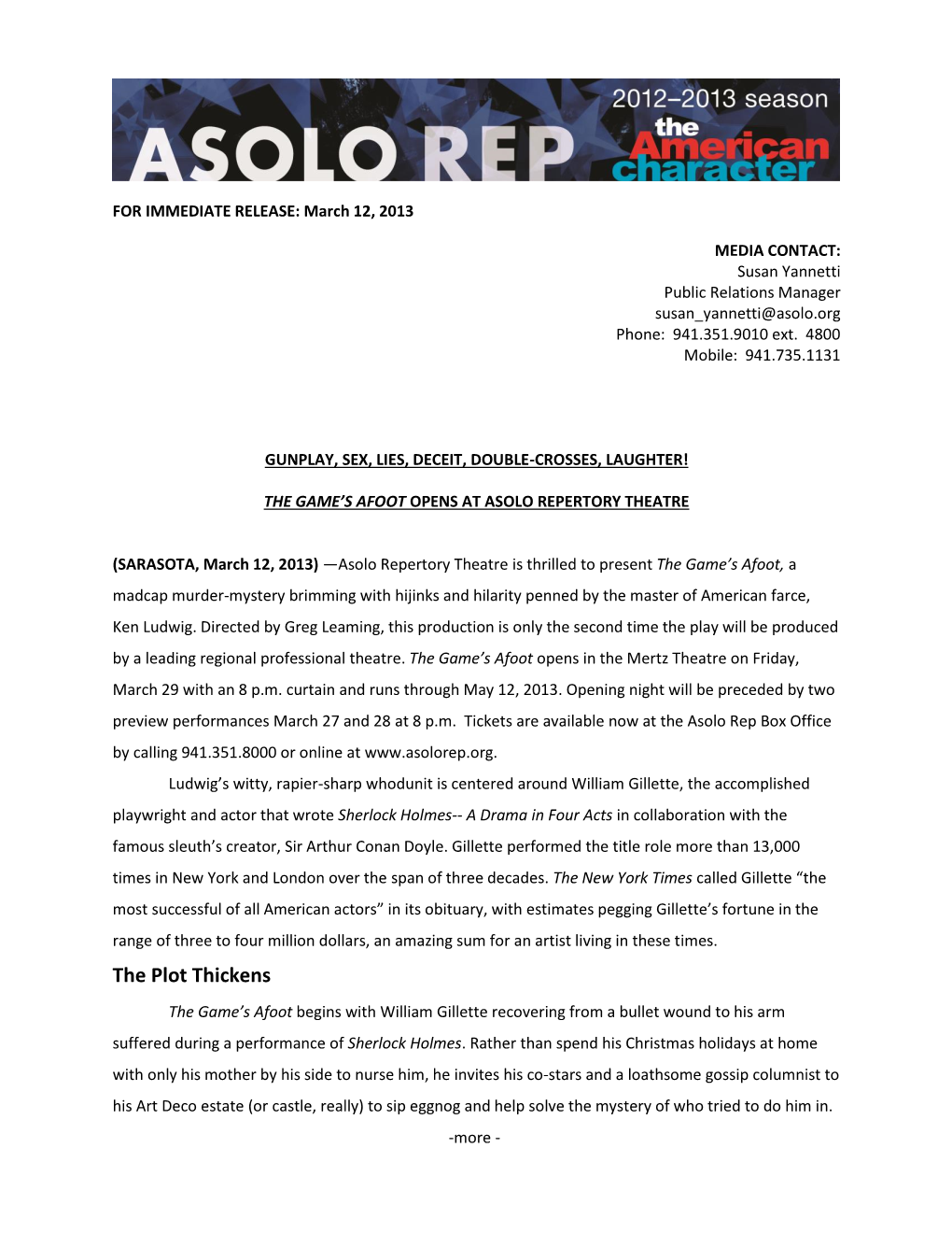 03/12/13 Asolo Rep the GAME's AFOOT Opens