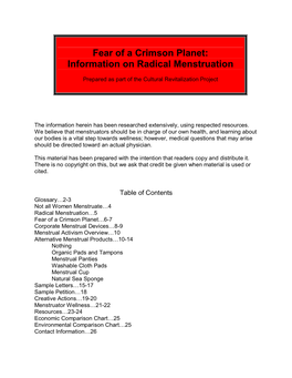 Fear of a Crimson Planet: Information on Radical Menstruation