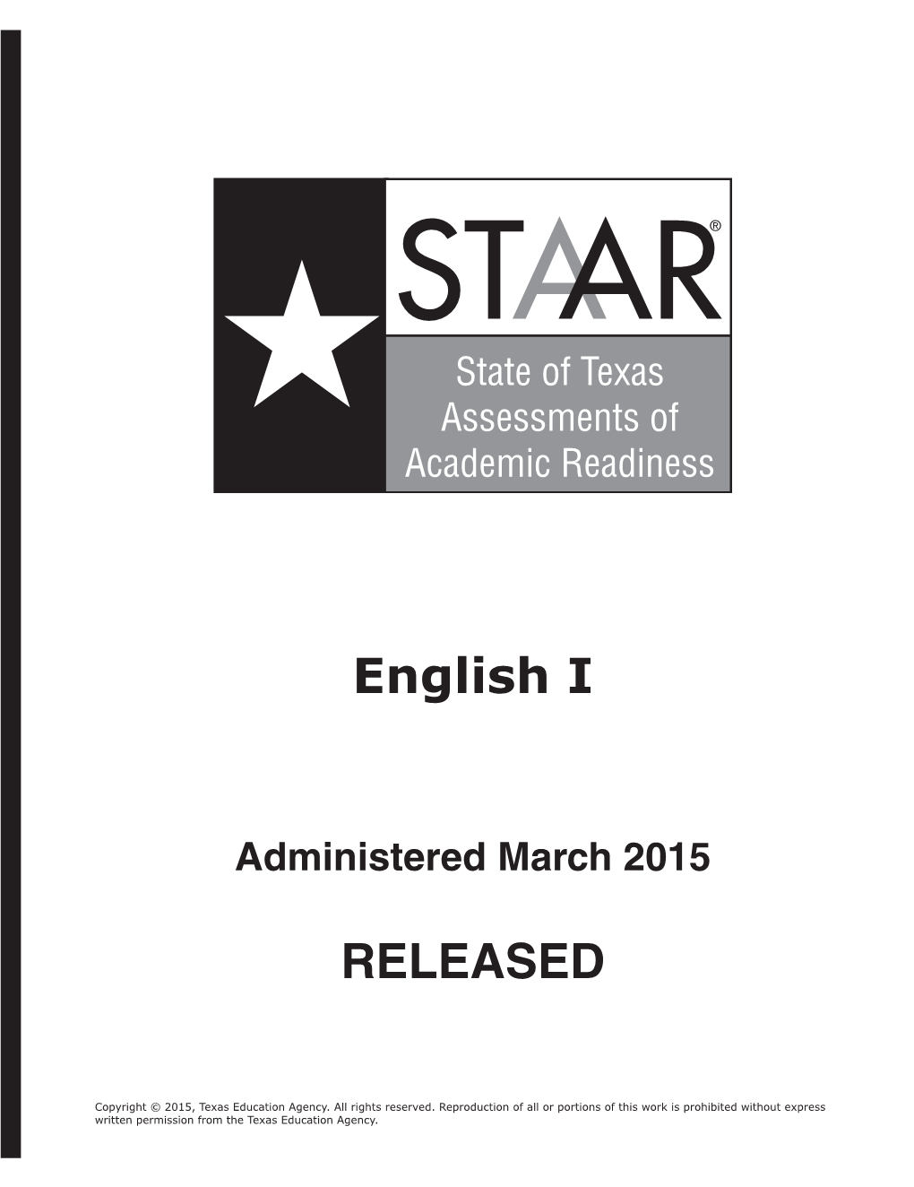 2015 TX STAAR English I Released Book