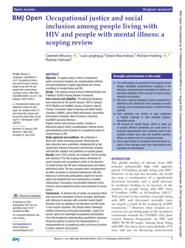 Occupational Justice and Social Inclusion Among People Living with HIV and People with Mental Illness: a Scoping Review