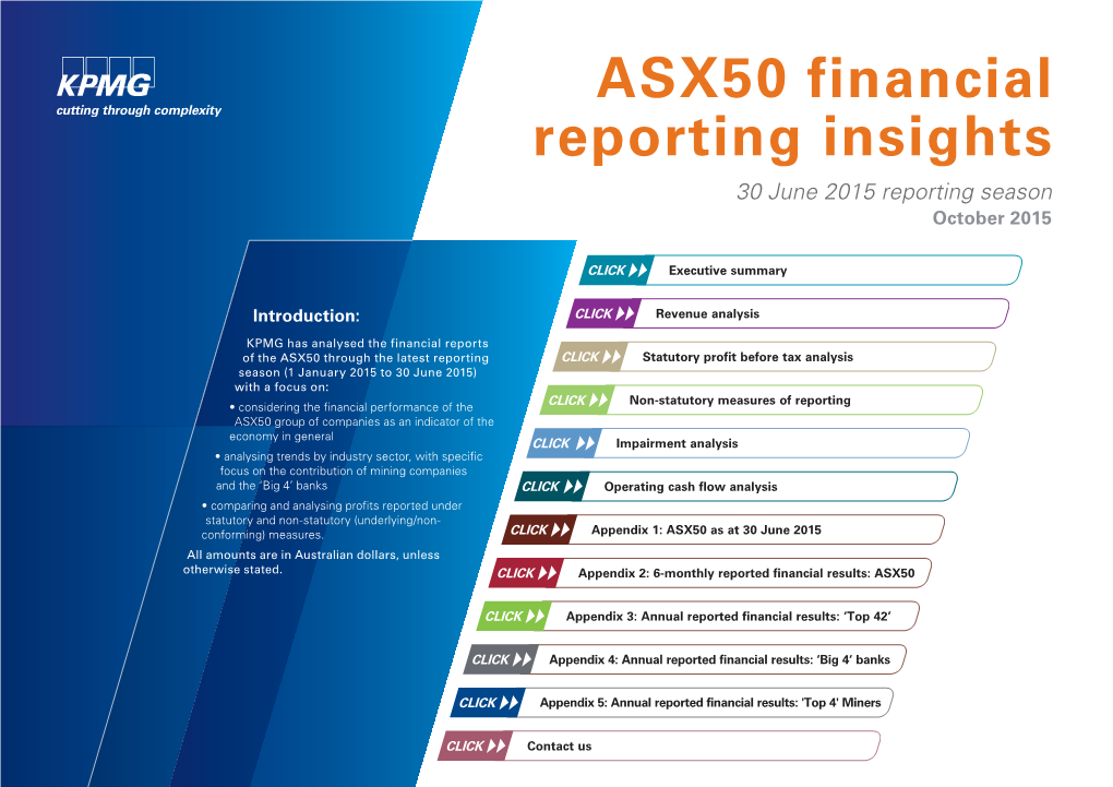 ASX50 Financial Reporting Insights 30 June 2015 Reporting Season October 2015