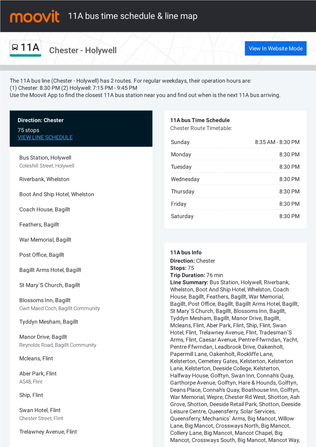 11A Bus Time Schedule & Line Route