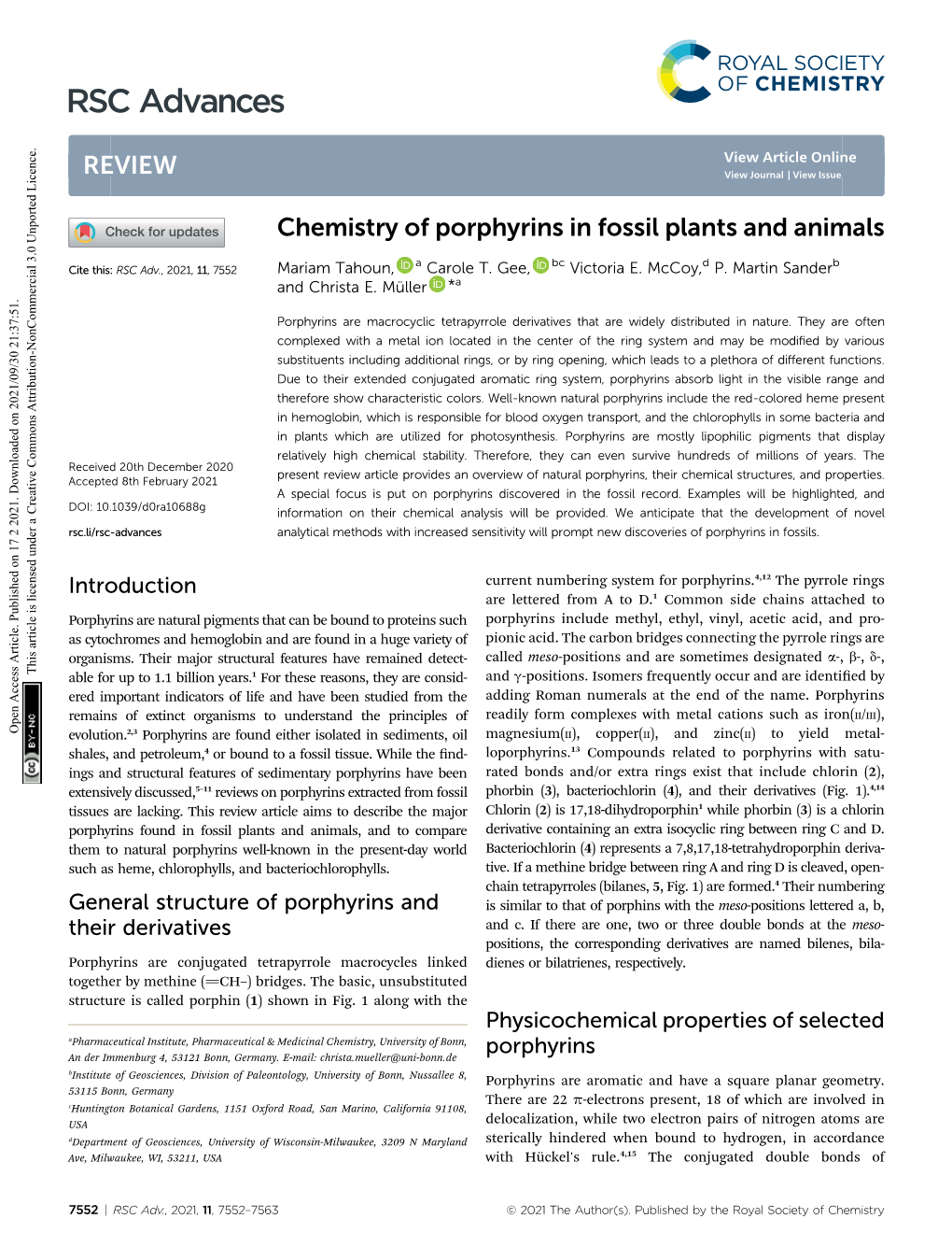 Chemistry of Porphyrins in Fossil Plants and Animals