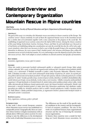 Historical Overview and Contemporary Organization Mountain Rescue in Alpine Countries