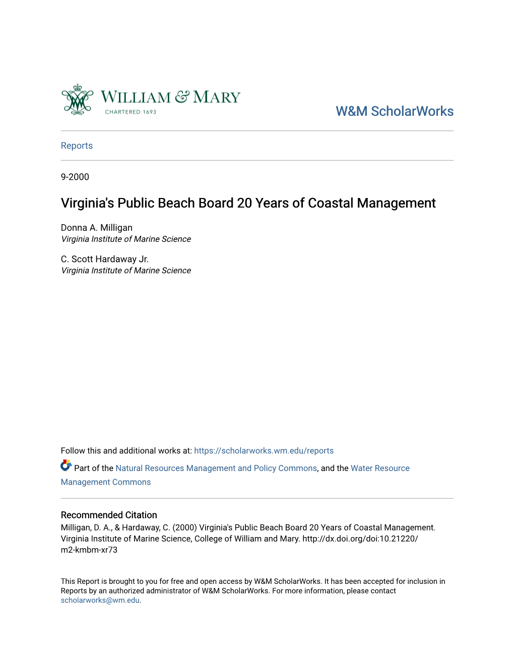 Virginia's Public Beach Board 20 Years of Coastal Management