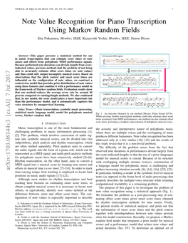 Note Value Recognition for Piano Transcription Using Markov Random Fields Eita Nakamura, Member, IEEE, Kazuyoshi Yoshii, Member, IEEE, Simon Dixon