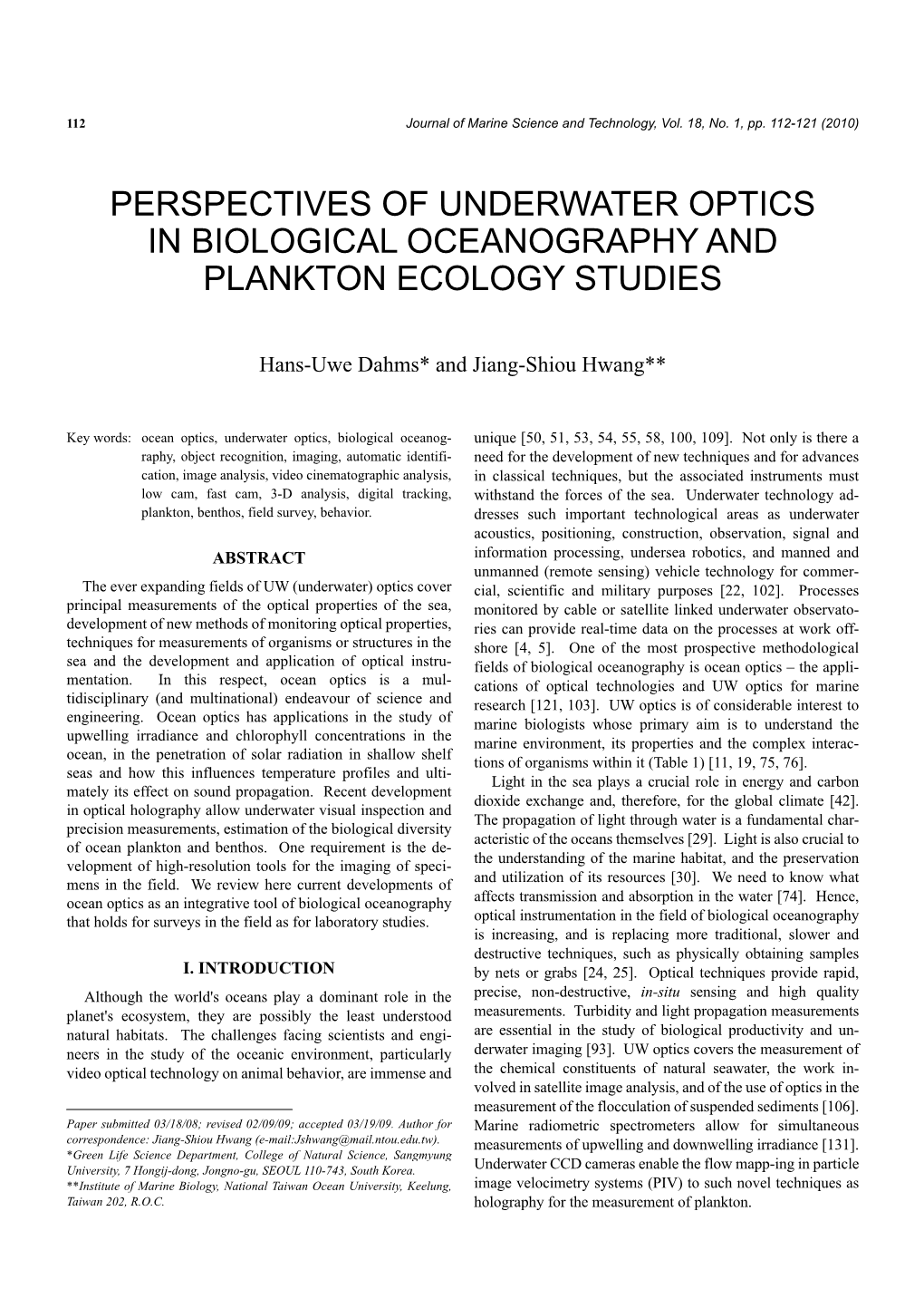Perspectives of Underwater Optics in Biological Oceanography and Plankton Ecology Studies