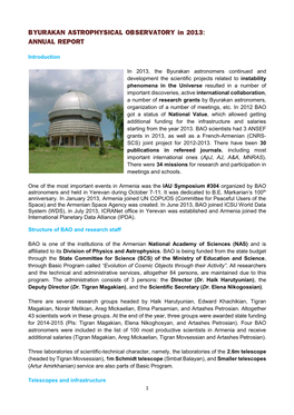 BYURAKAN ASTROPHYSICAL OBSERVATORY in 2013: ANNUAL REPORT