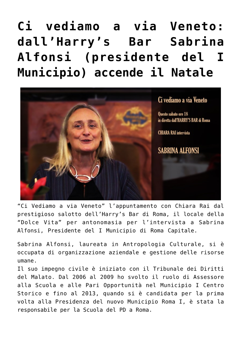 S Bar Sabrina Alfonsi (Presidente Del I Municipio) Accende Il Natale