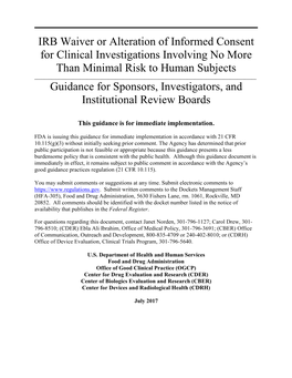 IRB Waiver Or Alteration of Informed Consent for Clinical Investigations