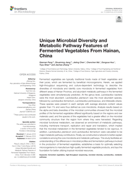 Unique Microbial Diversity and Metabolic Pathway Features of Fermented Vegetables from Hainan, China