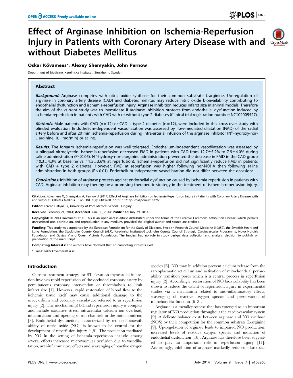 Effect of Arginase Inhibition on Ischemia-Reperfusion Injury in Patients with Coronary Artery Disease with and Without Diabetes Mellitus