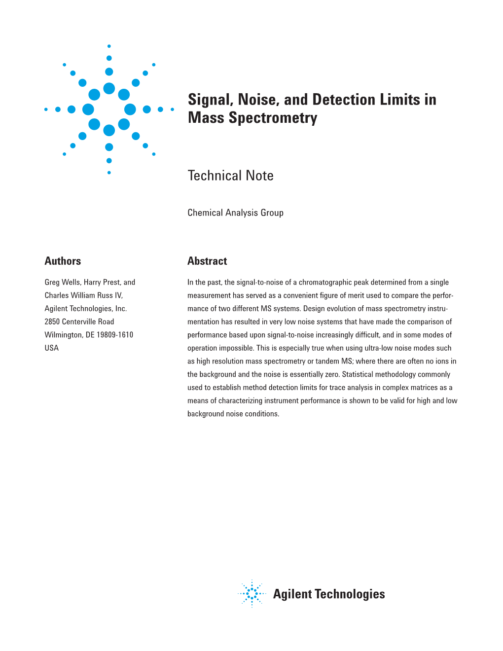 Signal, Noise, and Detection Limits in Mass Spectrometry