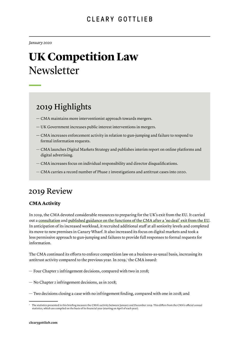 UK Competition Law Newsletter January 2020