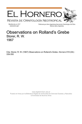 Storer, RW. "Observations on Rolland's Grebe"