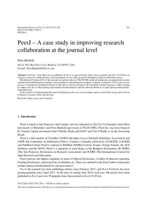 Peerj – a Case Study in Improving Research Collaboration at the Journal Level