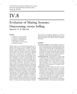 Evolution of Mating Systems: Outcrossing Versus Selﬁng Spencer C