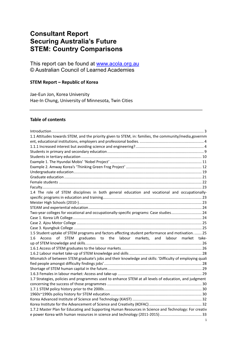 Consultant Report Securing Australia's Future STEM: Country