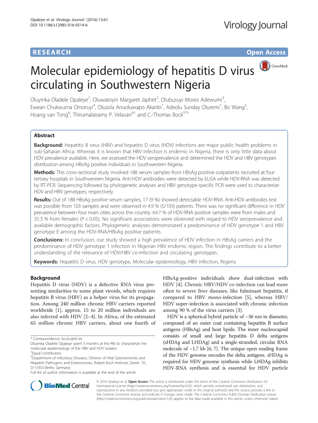 Molecular Epidemiology of Hepatitis D Virus Circulating in Southwestern