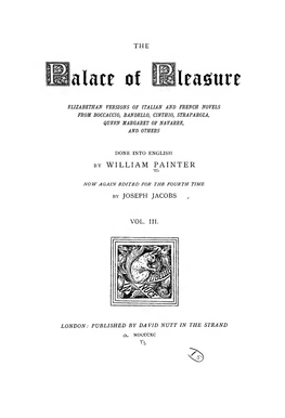 The Palace of Pleasure; Elizabethan Versions of Italian and French