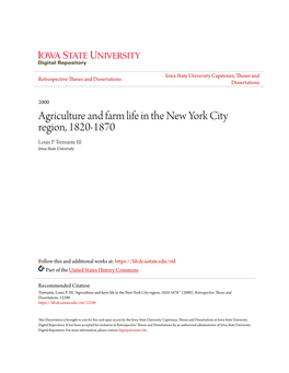 Agriculture and Farm Life in the New York City Region, 1820-1870 Louis P