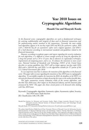 Year 2010 Issues on Cryptographic Algorithms