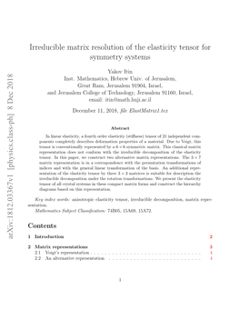 Irreducible Matrix Resolution of the Elasticity Tensor for Symmetry Systems