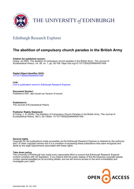 The Abolition of Compulsory Church Parades in the British Army