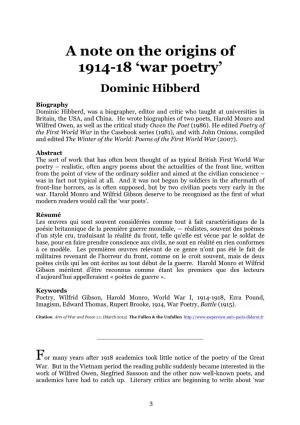 A Note on the Origins of 1914-18 'War Poetry'