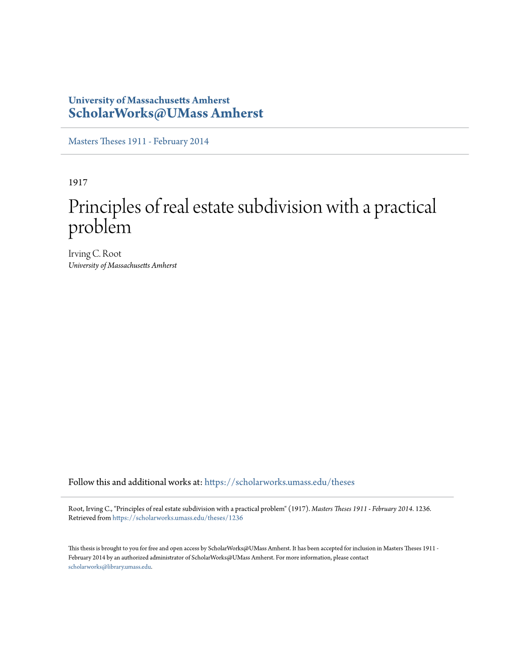 Principles of Real Estate Subdivision with a Practical Problem Irving C