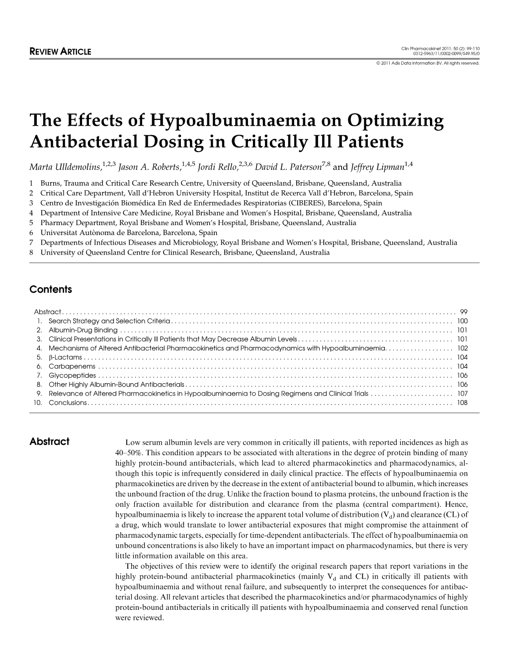 Clinical Pharmacokinetics 2011;