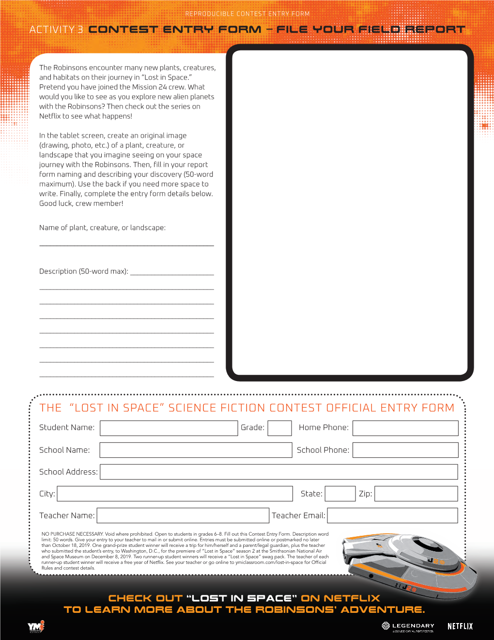 The “Lost in Space” Science Fiction Contest Official Entry Form