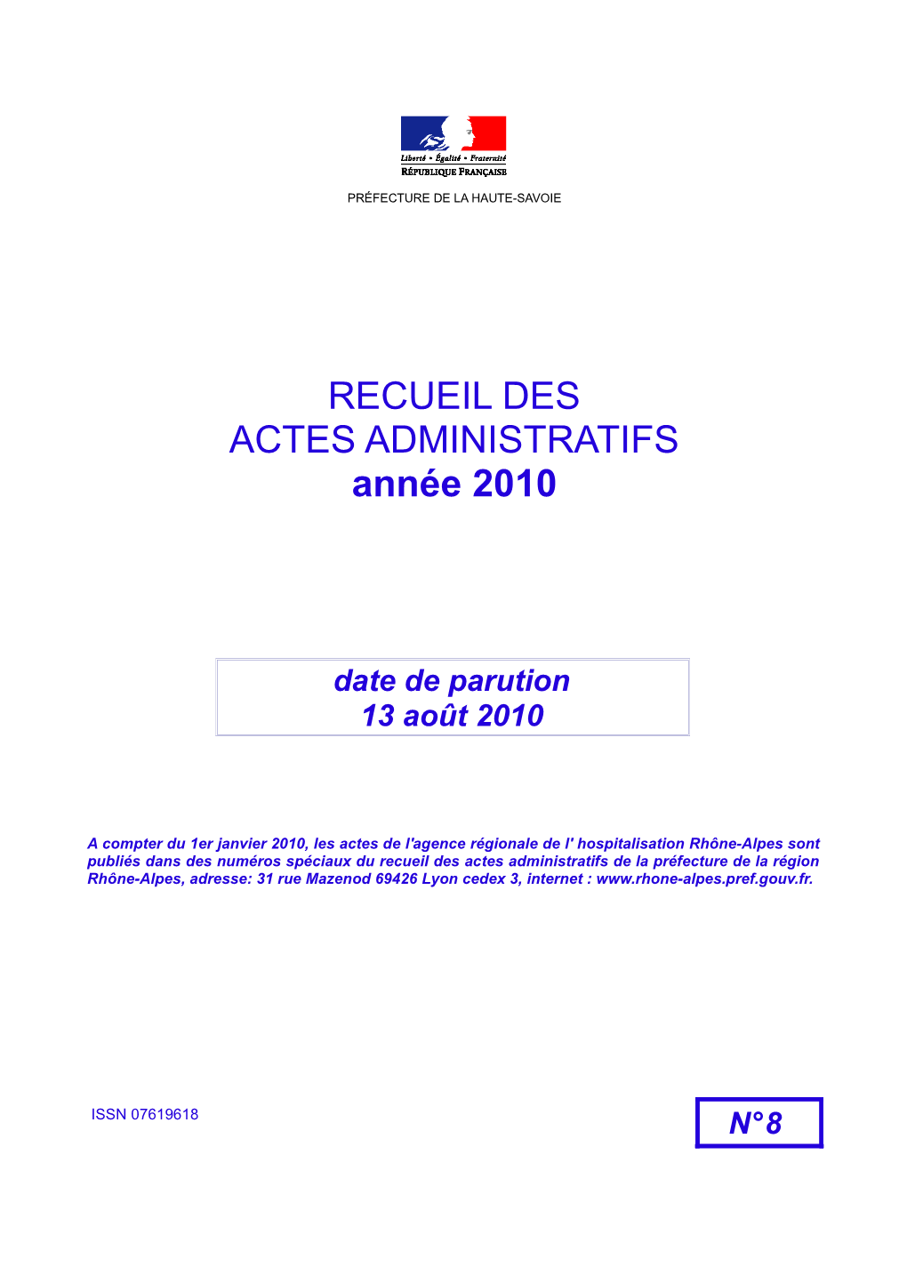 Recueil N° 8 Du 13 Août 2010