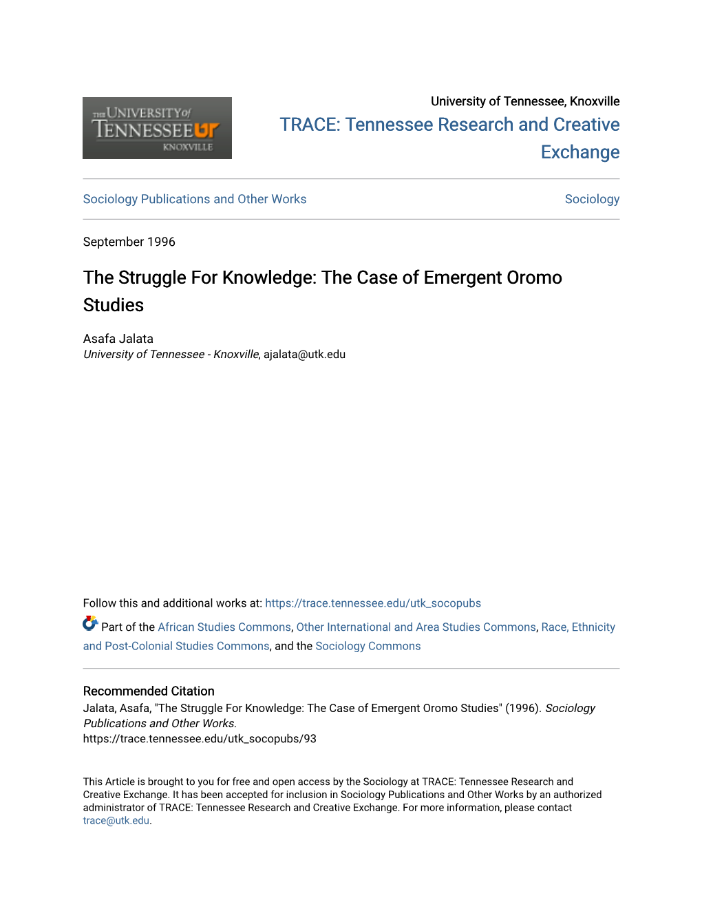 The Struggle for Knowledge: the Case of Emergent Oromo Studies