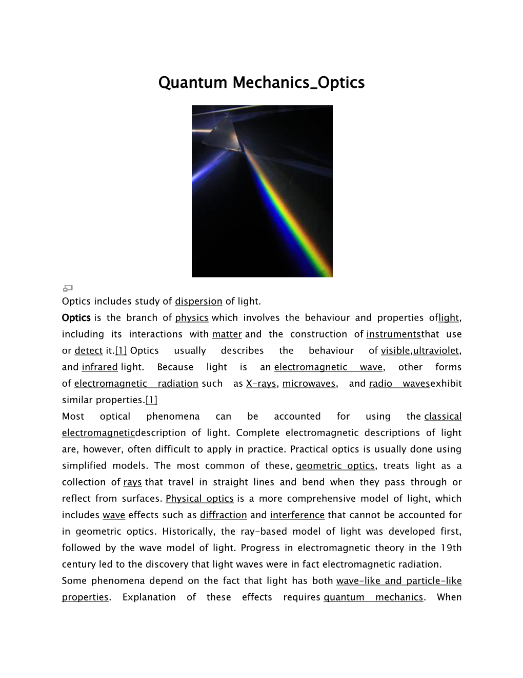 Quantum Mechanics Optics