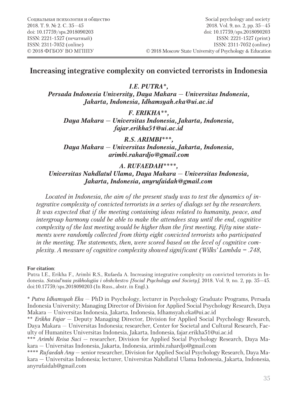 Increasing Integrative Complexity on Convicted Terrorists in Indonesia