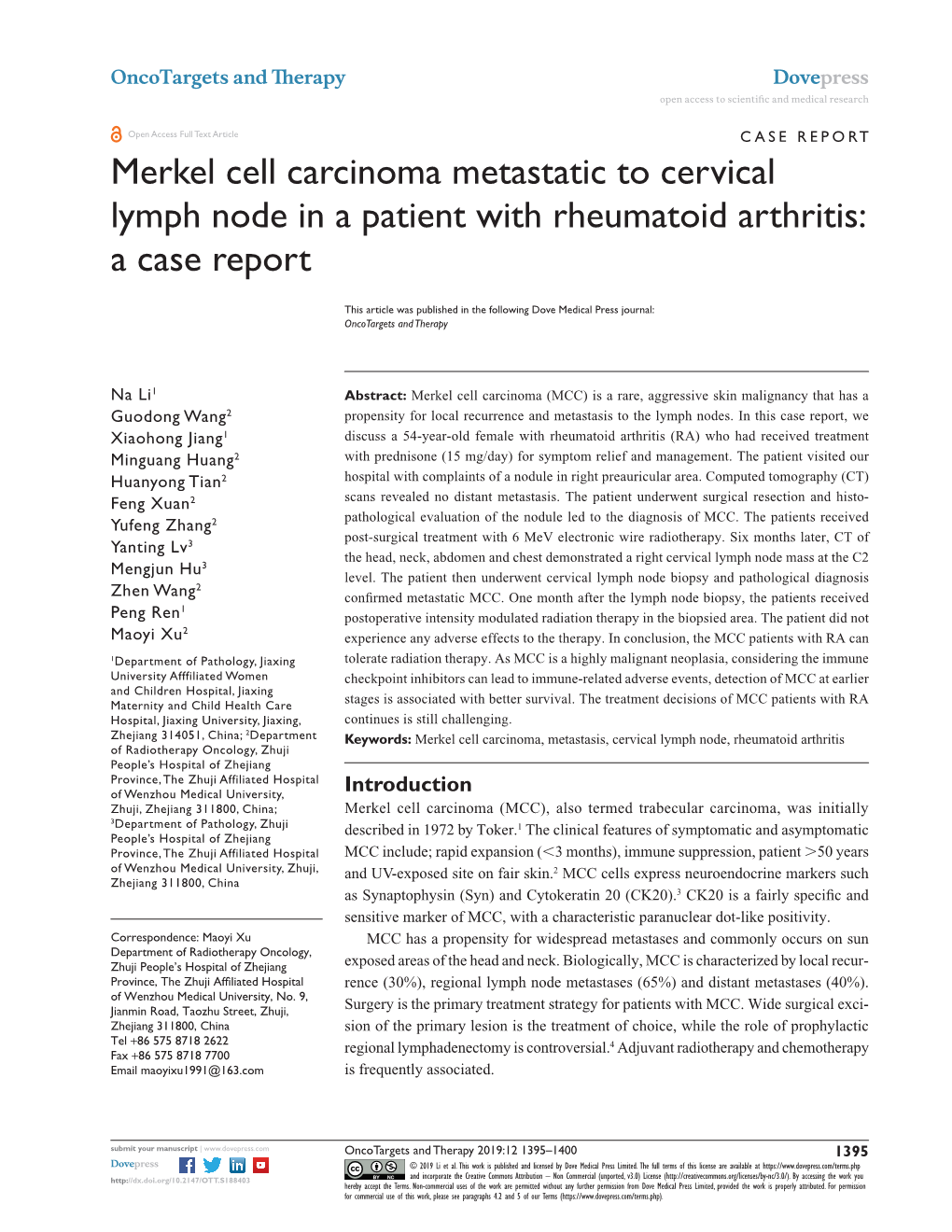 Merkel Cell Carcinoma Metastatic to Cervical Lymph Node in a Patient with Rheumatoid Arthritis: a Case Report
