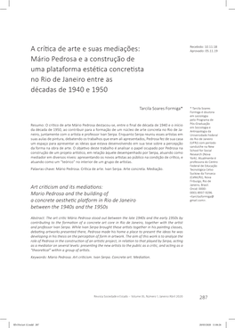 Mário Pedrosa E a Construção De Uma Plataforma Estética Concretista No Rio De Janeiro Entre As Décadas De 1940 E 1950