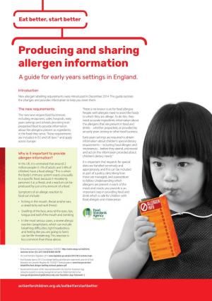 Producing and Sharing Allergen Information a Guide for Early Years Settings in England
