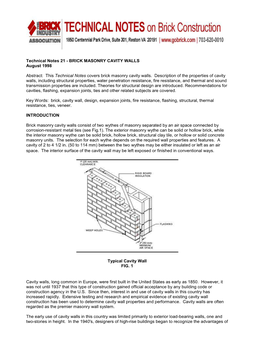BRICK MASONRY CAVITY WALLS August 1998