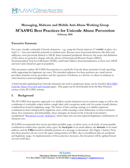 M3AAWG Best Practices for Unicode Abuse Prevention February 2016