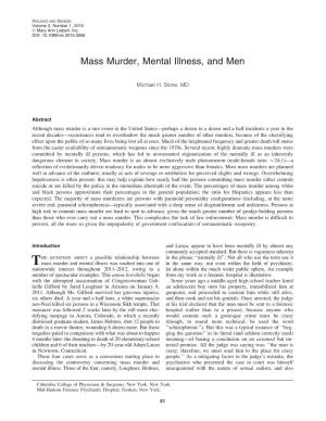 Mass Murder, Mental Illness, and Men