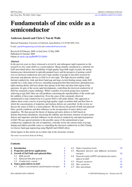 Fundamentals of Zinc Oxide As a Semiconductor