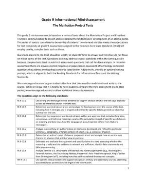Grade 9 Informational Mini-Assessment the Manhattan Project Texts